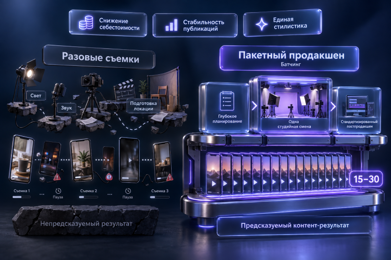 Пакетное производство Reels и TikTok под ключ: как организовать процесс на месяц вперед
