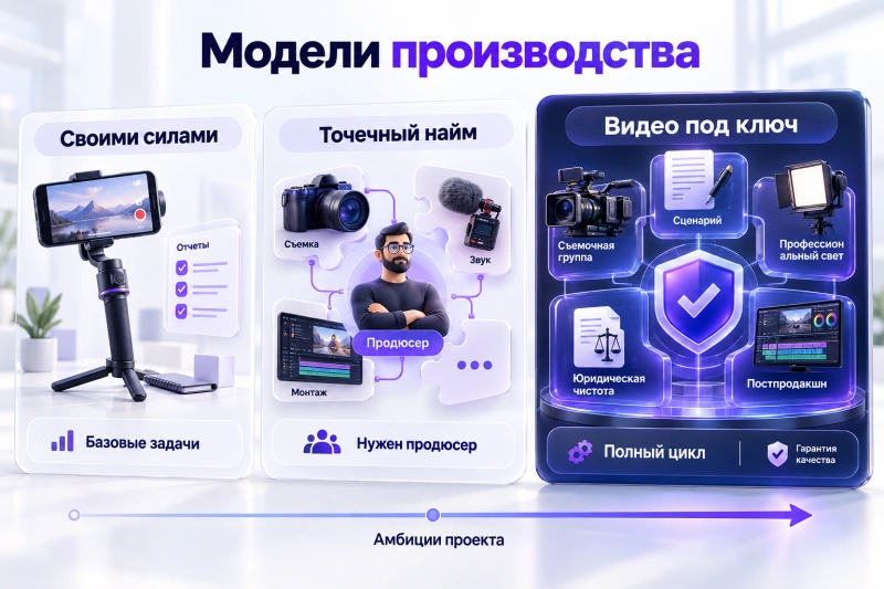 Своими силами, точечный найм или фильм под ключ: варианты реализации