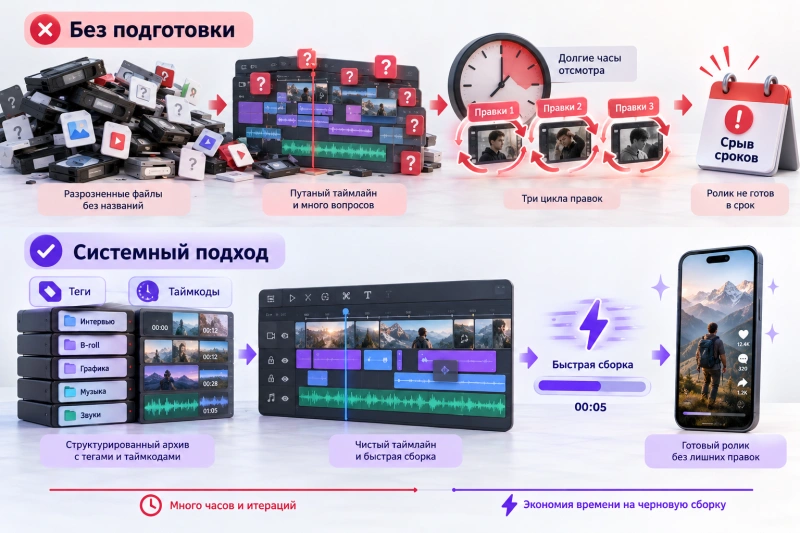 Как подготовить исходники для вертикального монтажа, чтобы ускорить работу видеомонтажера