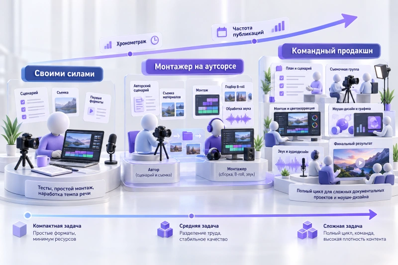 Формат работы: самостоятельный монтаж, фрилансер или команда